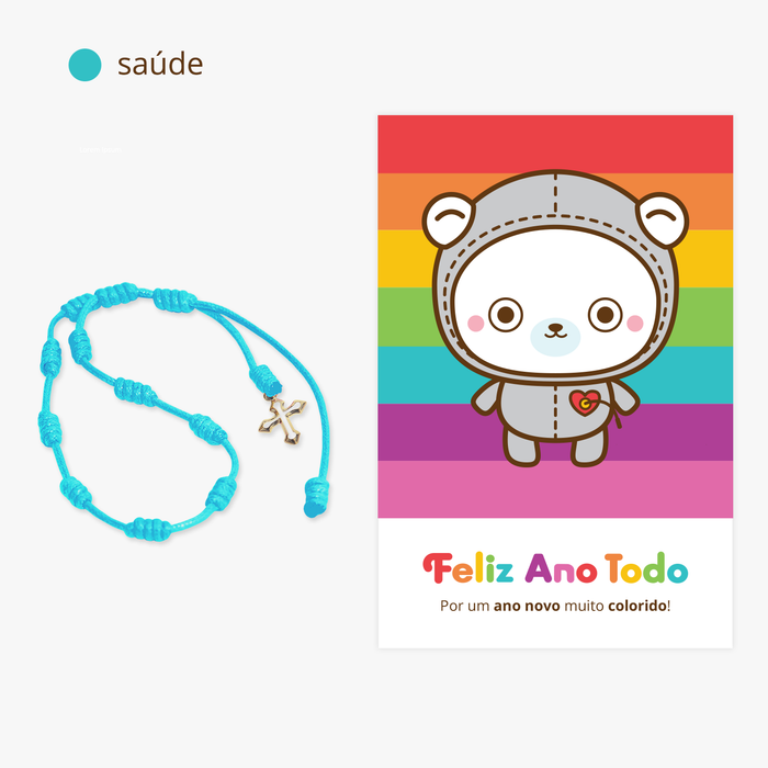 Feliz Ano Todo • Pulseira Azul Turquesa e Cartão Postal